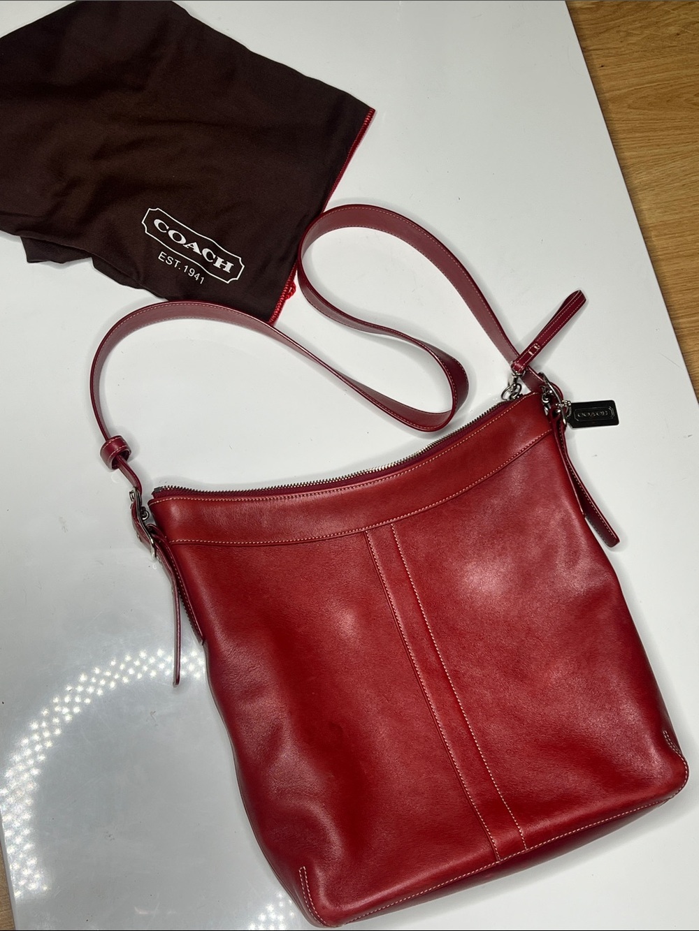Coach Legacy Red Leather Slim Duffle Crossbody Shoulder Bag C3S-9188